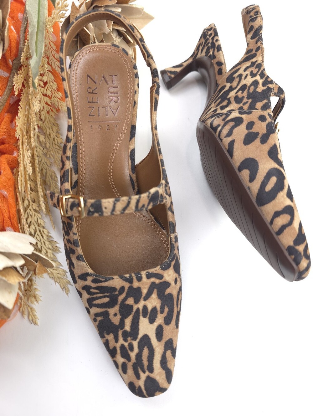 New NATURALIZER Leopard Print Slingback Mary Jane Kitten Heel Pumps Sz 6m - Picture 1 of 9